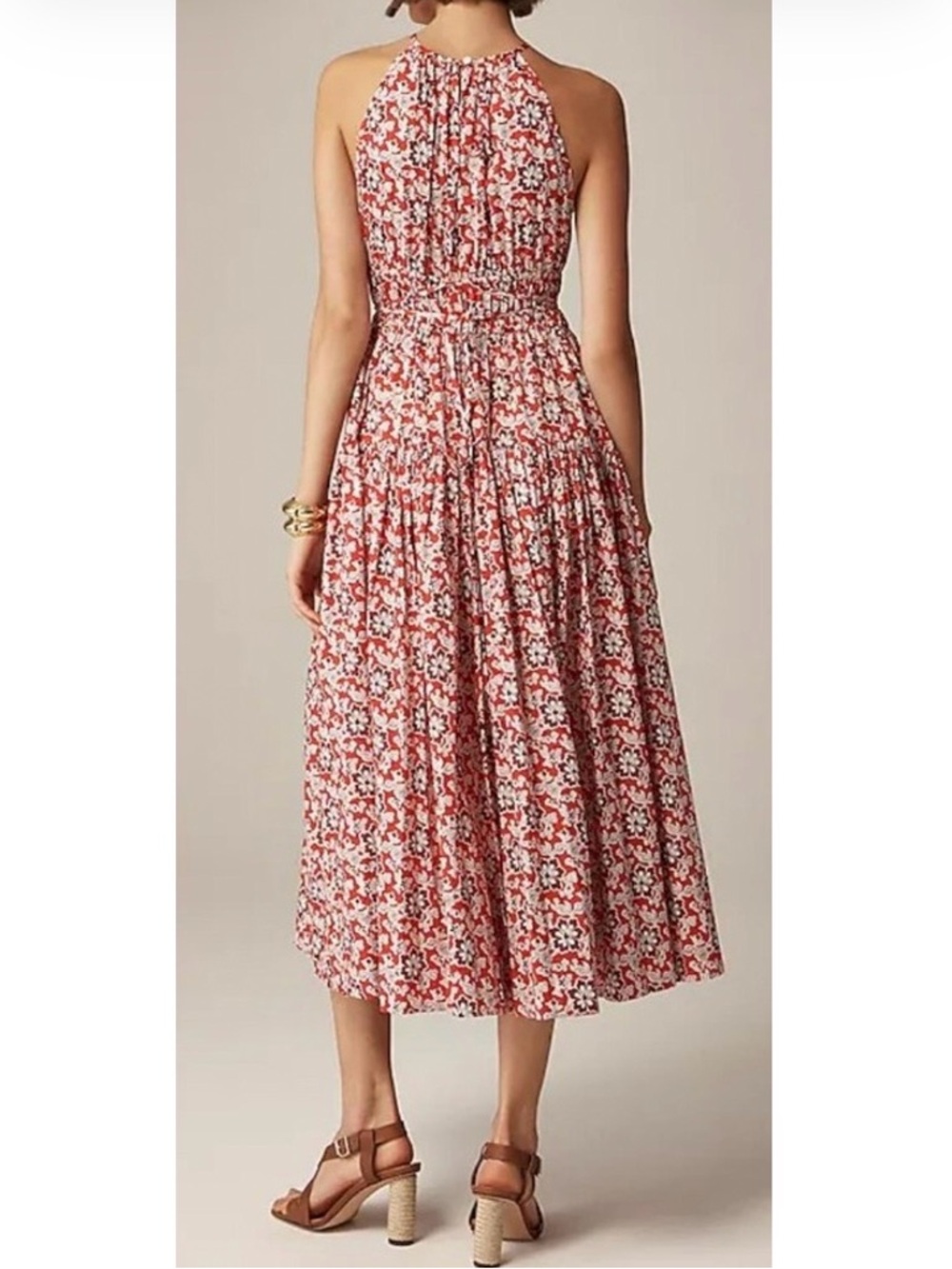 J.Crew Tie Waist Halter Dress in Vintage Red Floral | XXL | NWOT - Picture 2 of 13
